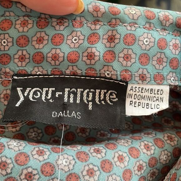 Vtg 70s/80s You-nique green paisley print button down shirt - Picture 7 of 8